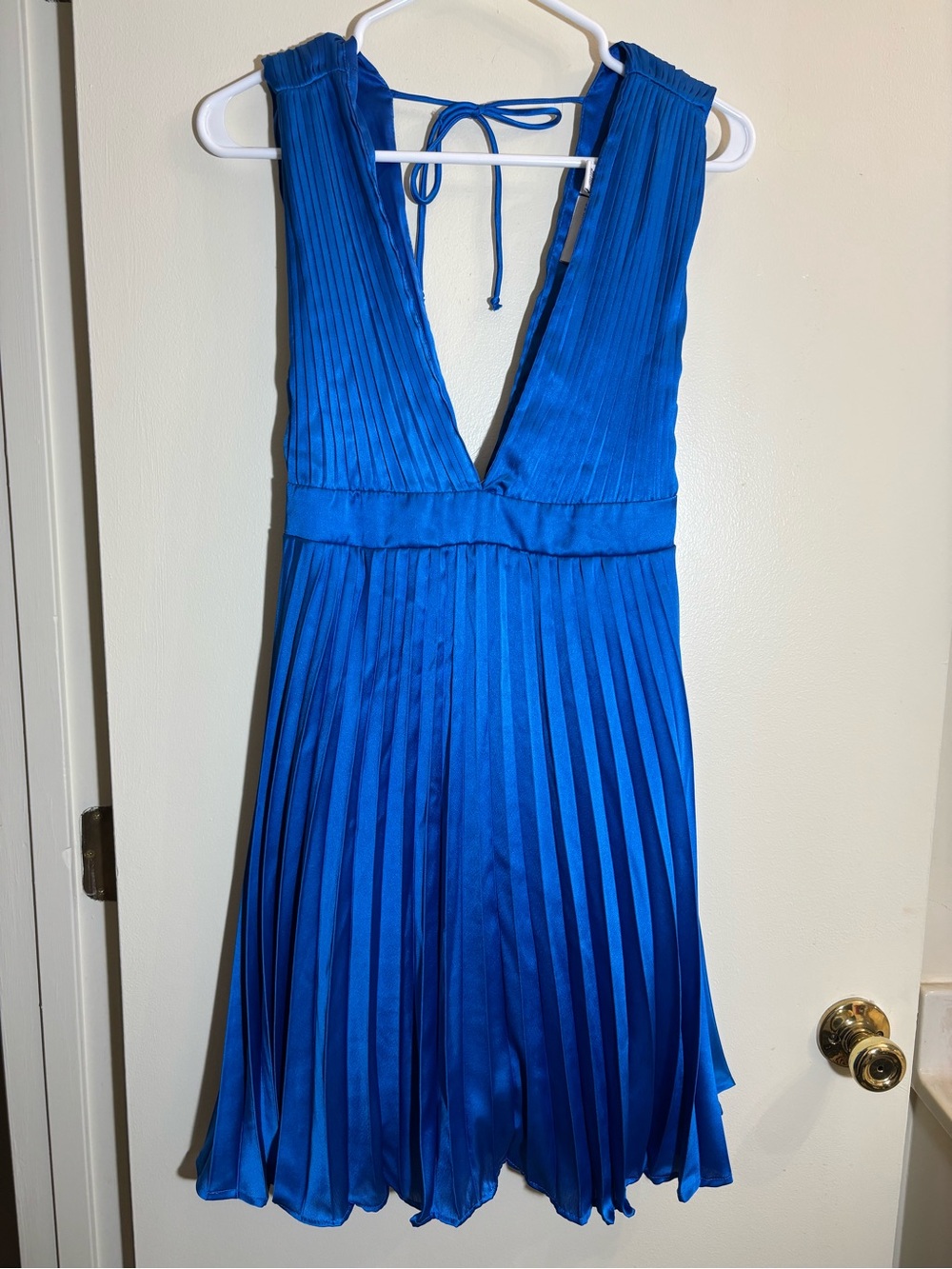 Sincerely Jules Royal Blue Pleated Backless V-Neck Dress